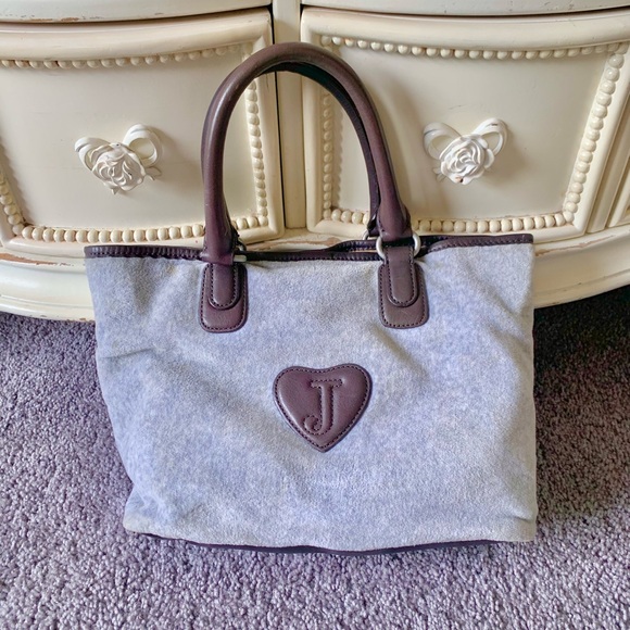 Y2K Juicy Couture Grey and Blue Rhinestone Mini Tote Velour Bag - Picture 2 of 3